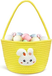 Goodheim Panier de Pâques pour enfants avec anse - Joli panier de Pâques avec lapin en peluche - Personnalisable - Nid de Pâques à remplir pour garçons et filles - Jaune