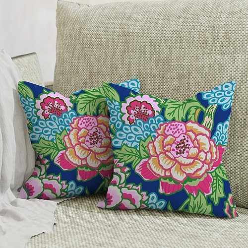 Miniatura 6 de Chinoiserie Chic - Cojín asiático para sofá, rosa, azul real, peonía, floral, colorido, chinoiserie, para sofá, sala de estar, 20 x 20 pulgadas,
