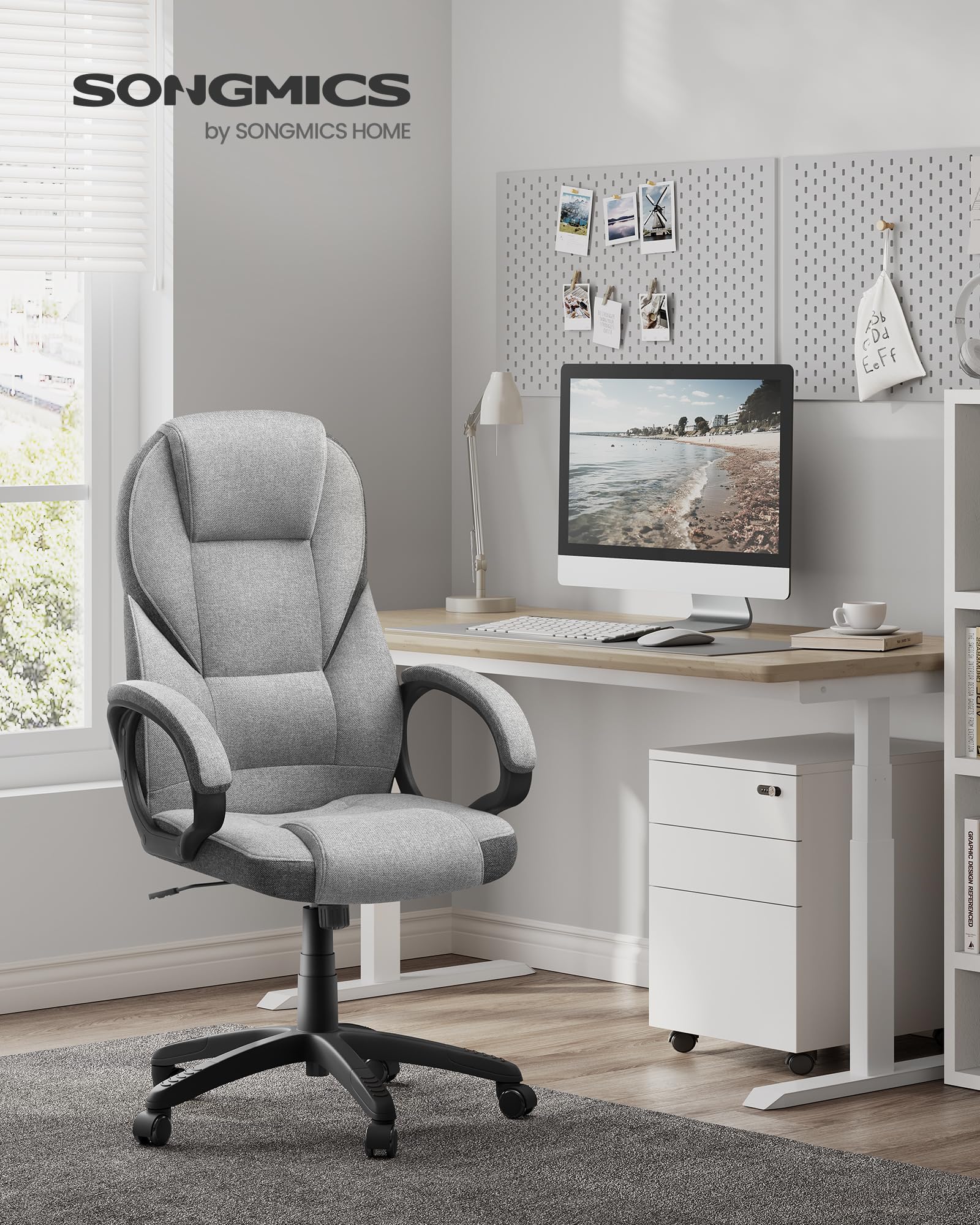 SONGMICS Silla de Escritorio Ergonómica Silla de Oficina Altura Ajustable | Altura Ajustable, Giratoria y con Ruedas, Gris Paloma, OBG022G01