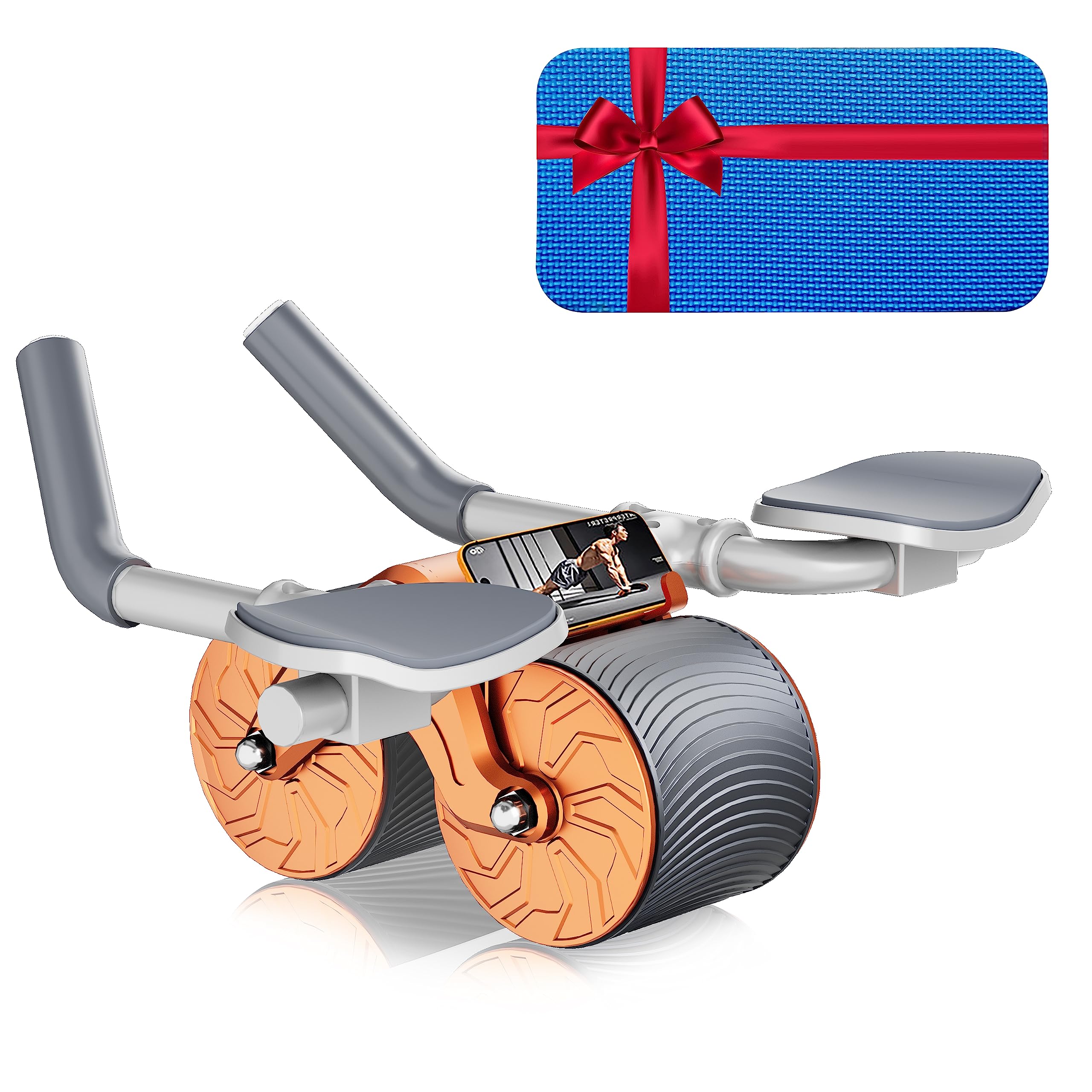 Kikmio Ab Roller Wheel - Automatic Rebound Abdominal Wheel with Elbow Support for Abs Workout - Core Exercise Equipment for Stronger Abs, Orange