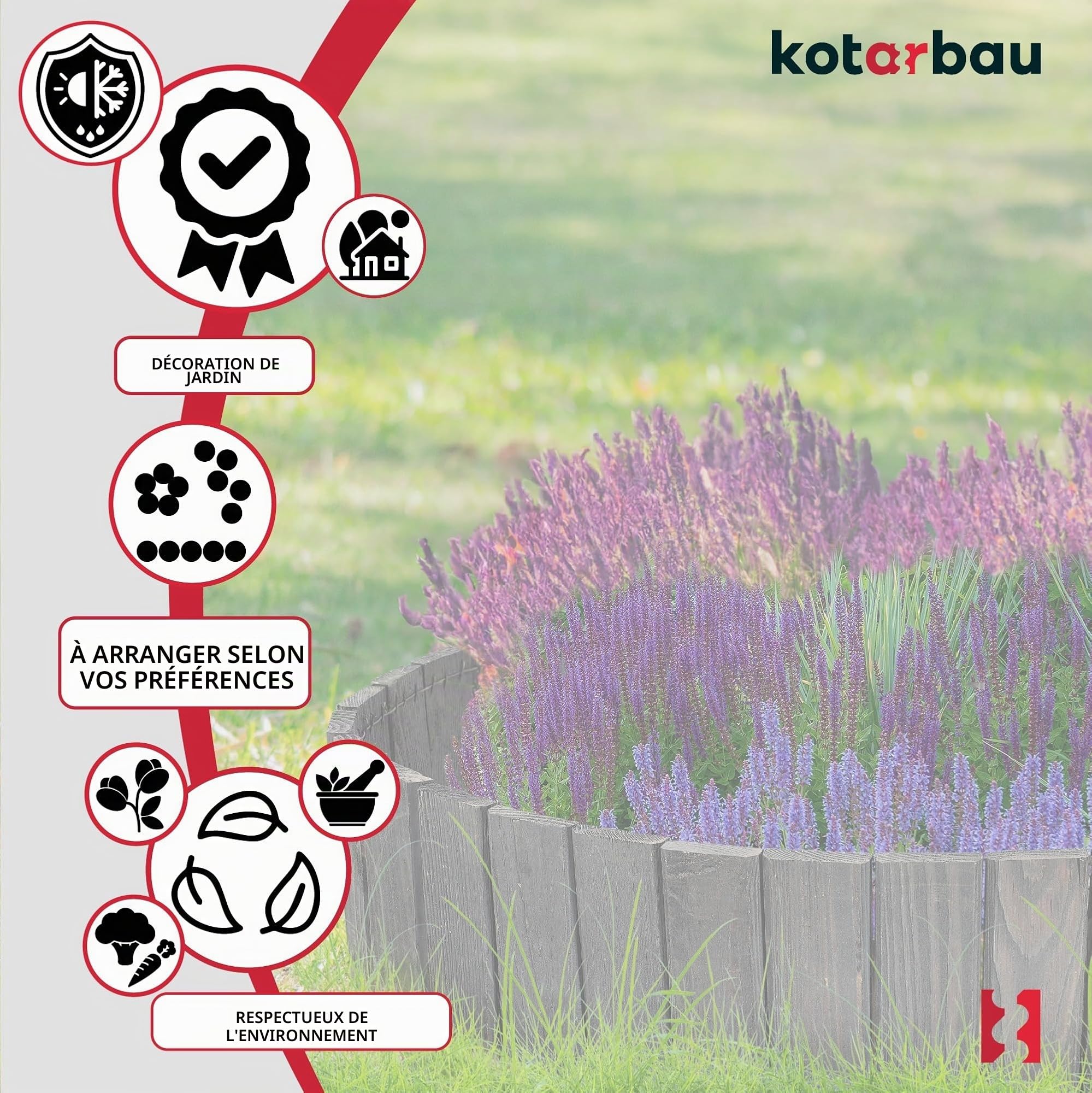 KOTARBAU® Bordure Jardin Exterieur Bois - 110 x 20 cm - Cloture Bois Jardin - Antracite- Palissade Flexible - Décoration
