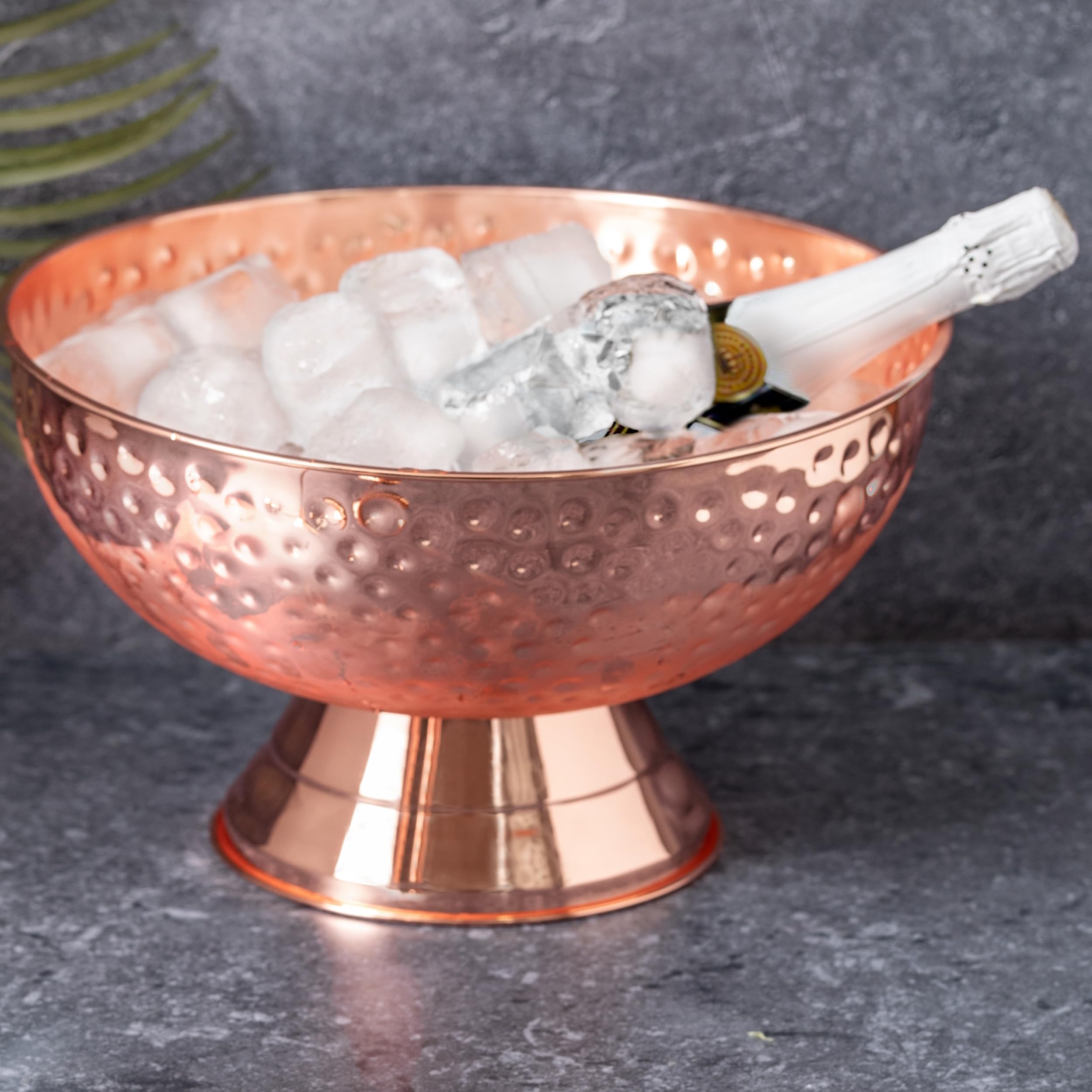 Enfriador de champán grande de acero inoxidable con revestimiento de cobre galvanizado, 8,5 litros, volumen 35 cm de diámetro