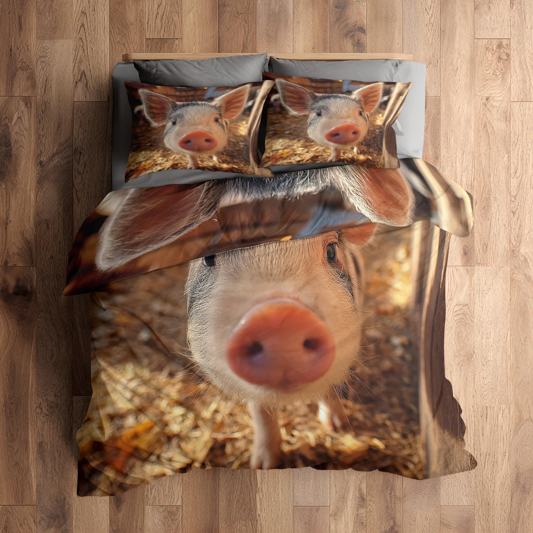 Housse de couette cochon 140x200 cm avec taie d'oreiller en microfibre