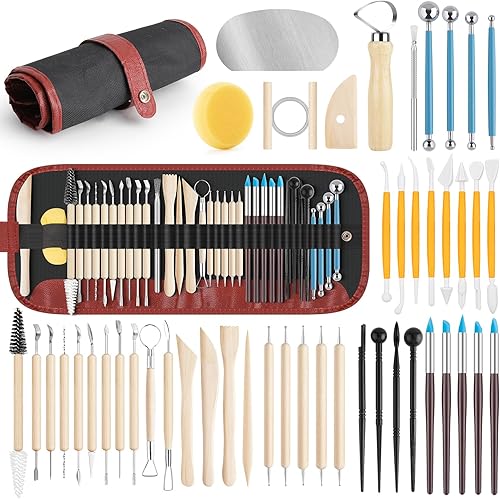 UUSYCUN 48PCS Pottery Tools for Sculpting, Clay Tool Kit for Carving, Modeling Ceramics, Pottery Kiln, Polymer Clay Tools for Trimming, Beginners, Pros, Adults, Supplies