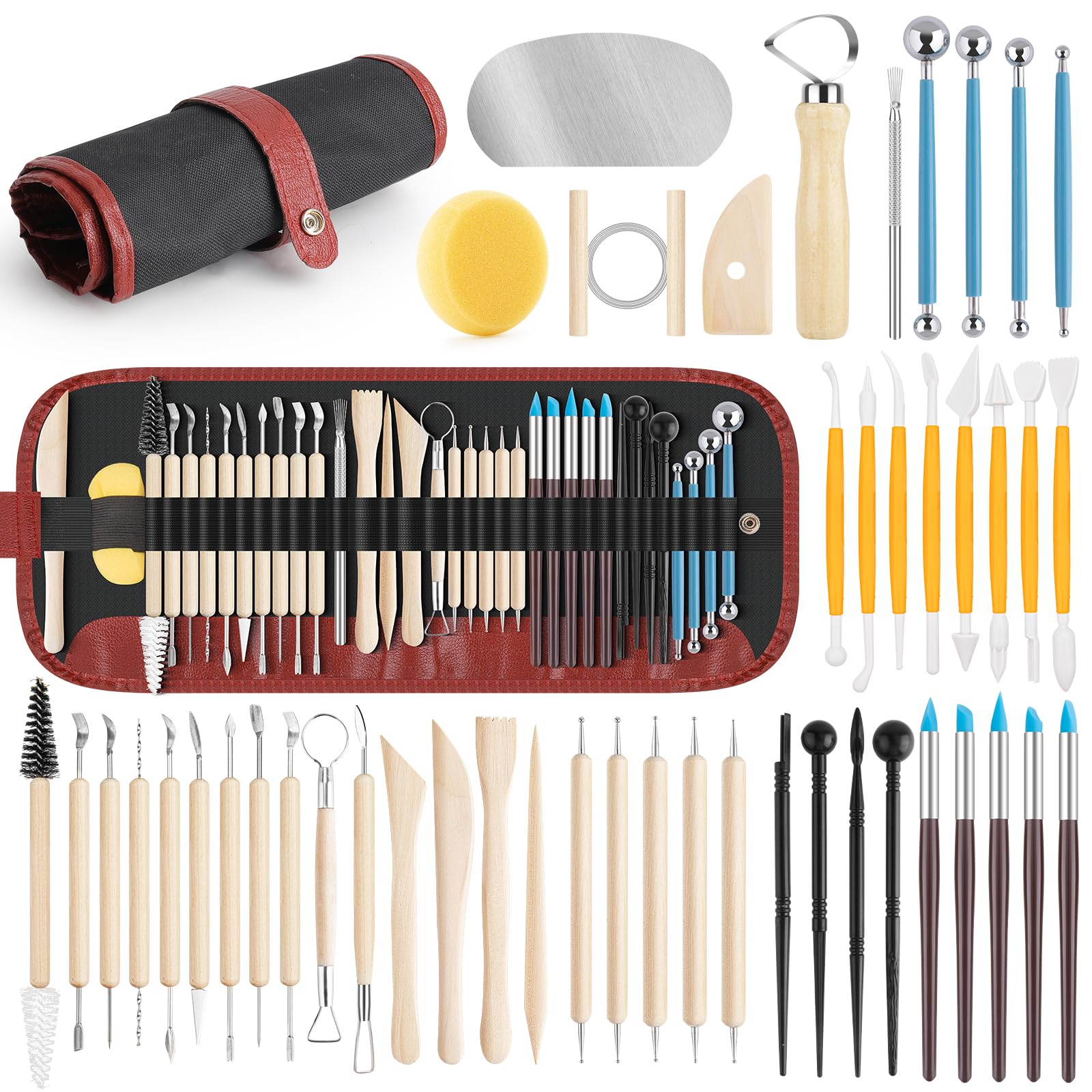 UUSYCUN 48PCS Pottery Tools for Sculpting, Clay Tool Kit for Carving, Modeling Ceramics, Pottery Kiln, Polymer Clay Tools for Trimming, Beginners, Pros, Adults, Supplies