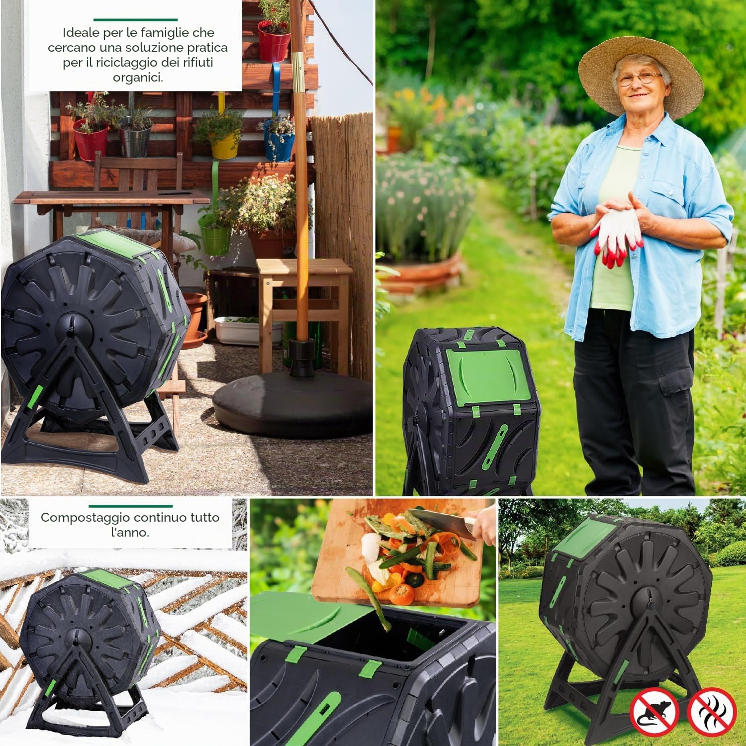 STREND PRO Mini Compostiera da Balcone 70 L - Piccola Compostiera da Giardino Con Tumbling per Compost Veloce e di Alta Qualità