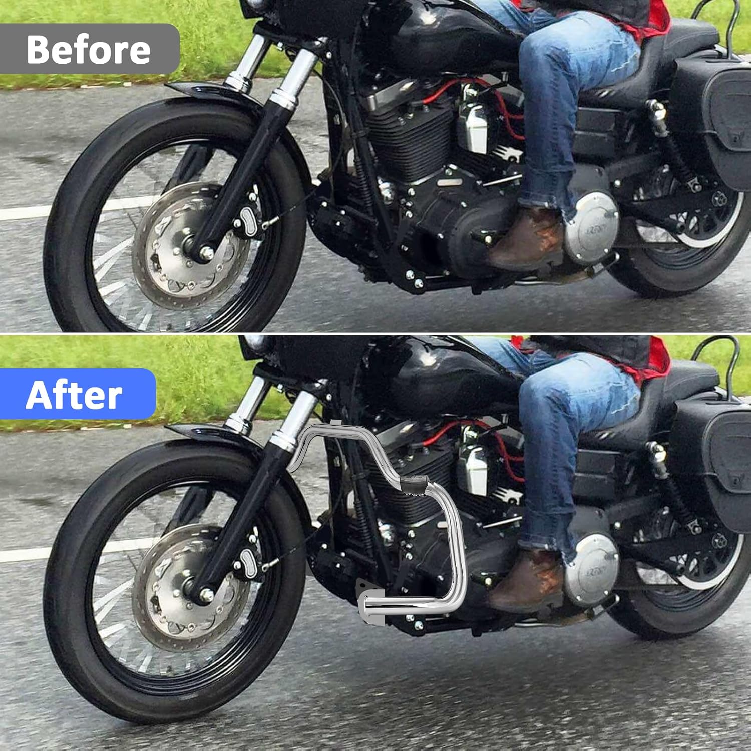 WSays 1 1/4" Engine Guard Mustache Highway Crash Bars Compatible with Harley Dyna Fat Bob Street Bob Low Rider Super Glide Wide Glide Switchback 2006-2017