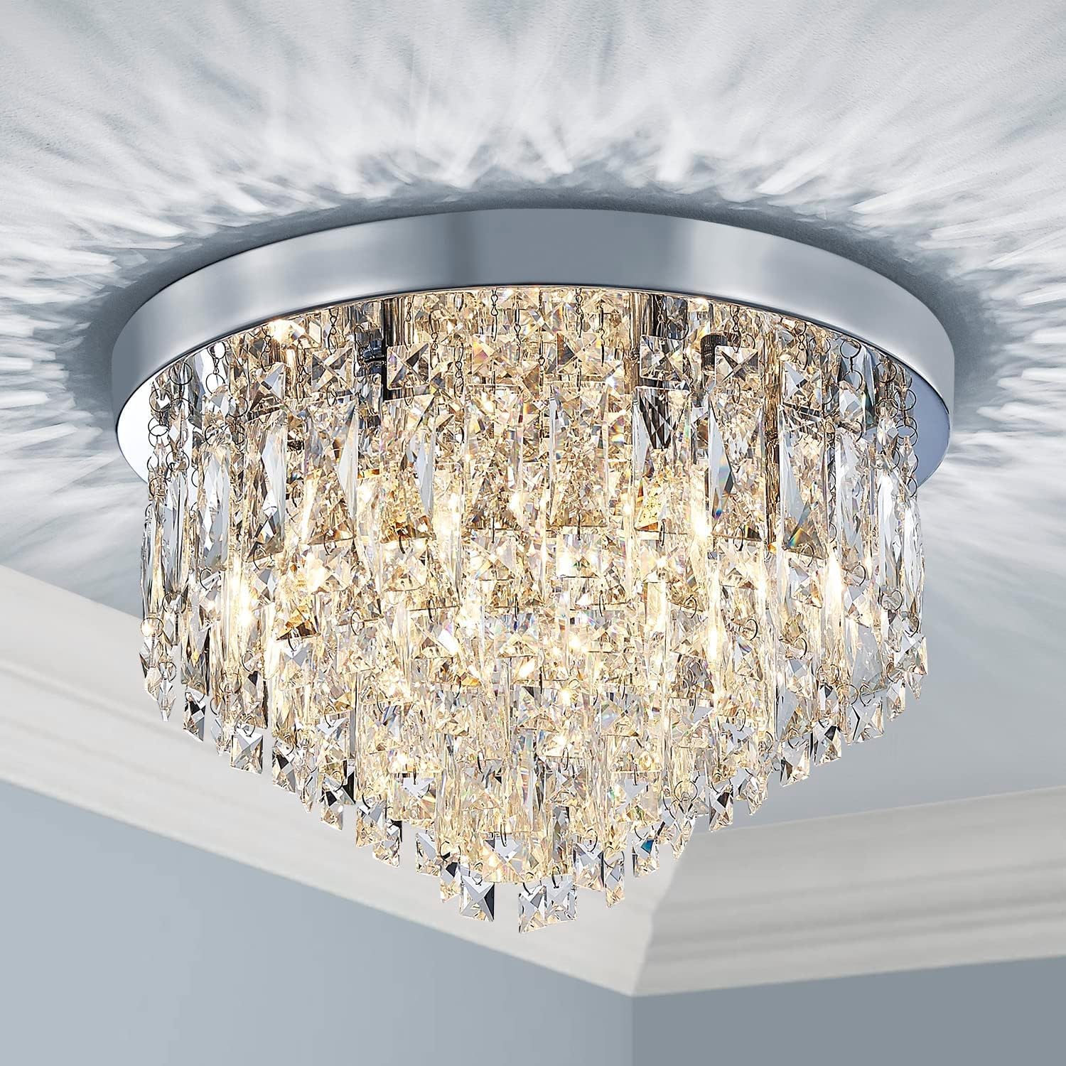 Saint Mossi 21013 nowoczesny kryształowy żyrandol krople deszczu, lampa sufitowa do salonu, H30 X D30cm, 7 gniazd E14