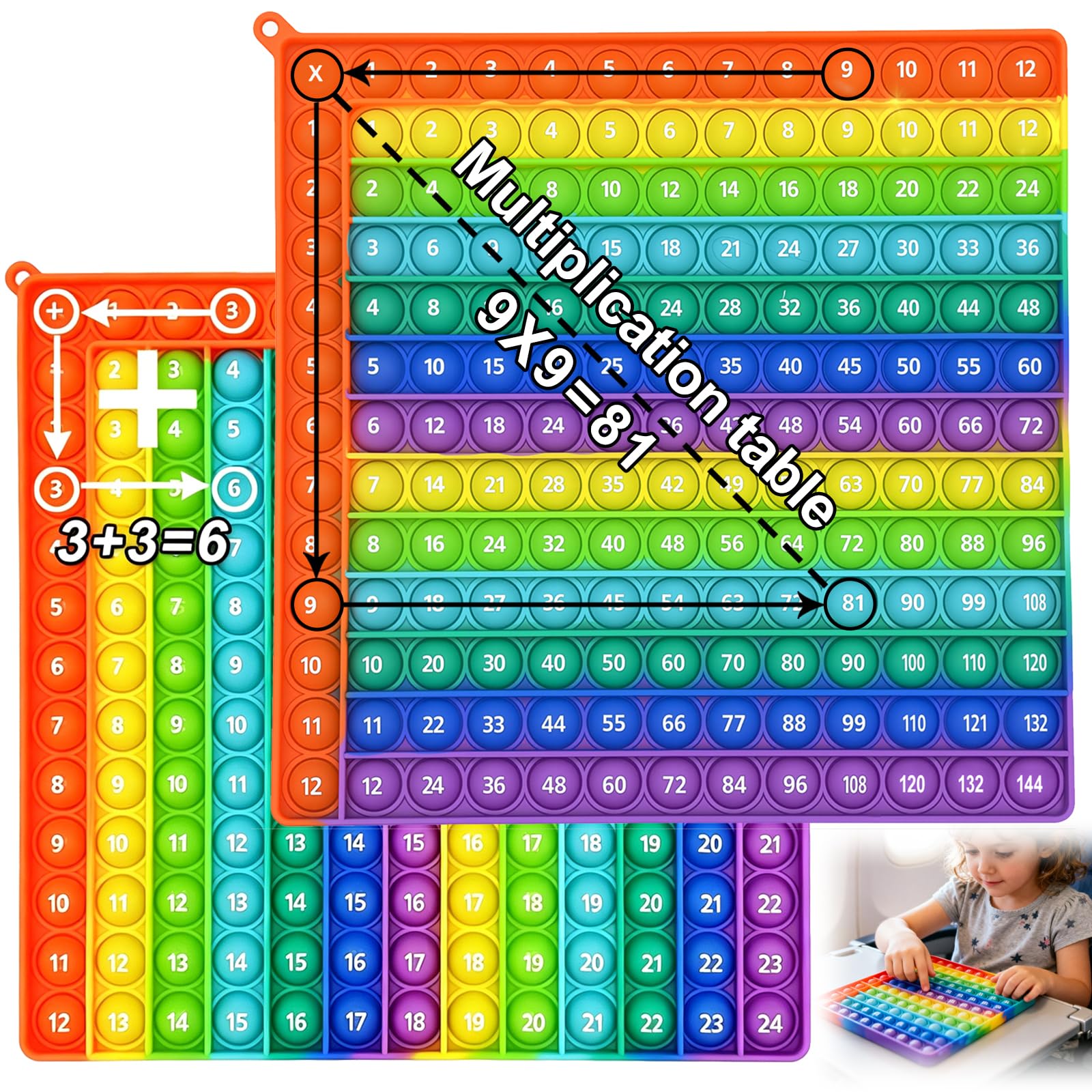 Innovess 12x12 Double Sided Times Table Poppet, Multiplication Popper Fidget Toy for Relieve Stress and Anxiety, Rainbow Multiplication Times Table for Interactive Times Tables Practice Tool for Kids