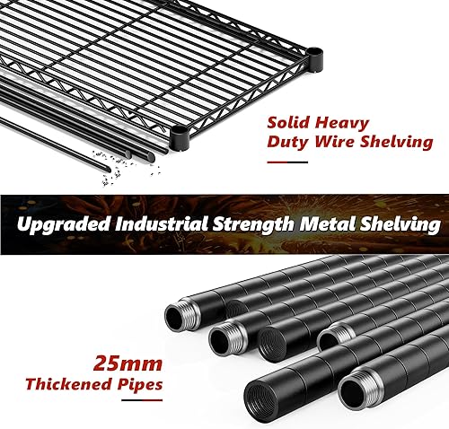 Miniatura 6 de REIBII Estantes de almacenamiento de 73 pulgadas de alto, estantería de alambre de 1780 libras con ruedas, estantería de metal de 5 niveles,