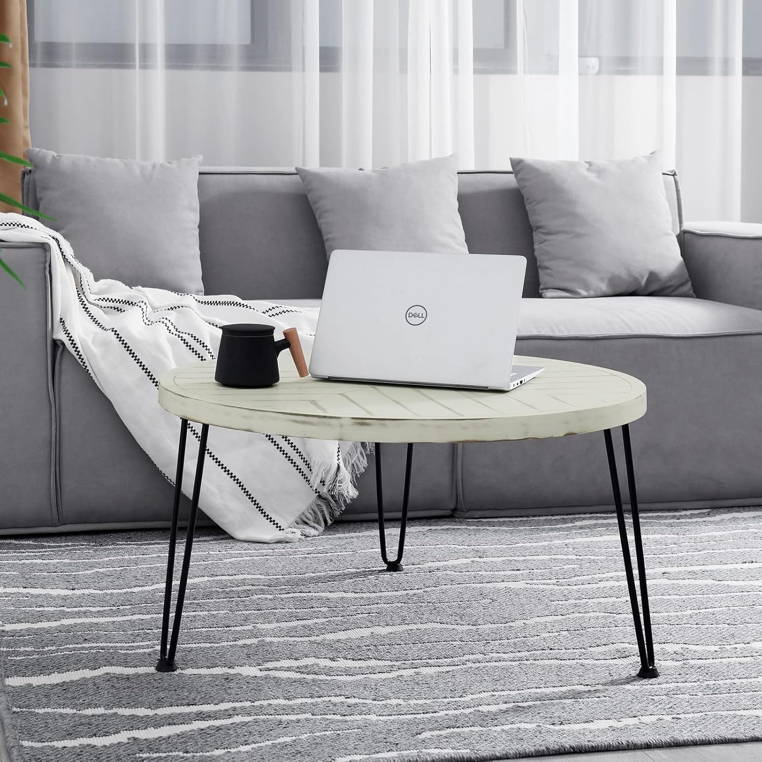 Hоlіdау Dеаlѕ 🛒 WELLAND Round Coffee Table, 30-inch Wood End Table, Modern Coffee Table with Metal Legs, Washed White, Rustic Accent Coffee Table with Special Pattern Design for Living Room, Bedroom, Home, Office