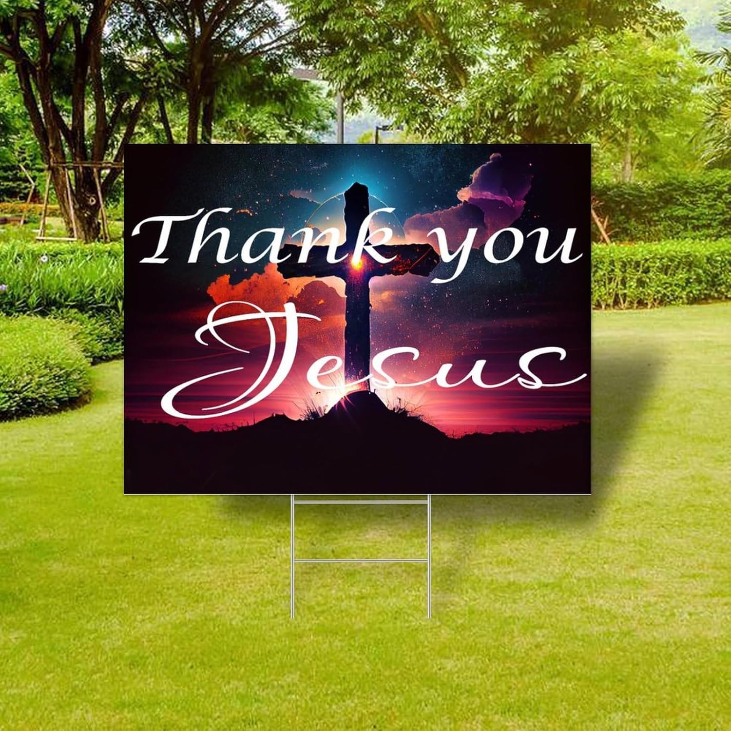 Bible Verse Saying Outdoor Yard Sign Thank You Jesus Yard Signs with Stakes Two Sided Print Christianity Durable Yard Signs Weatherproof Party Open House Happy Birthday Decorations 18x24