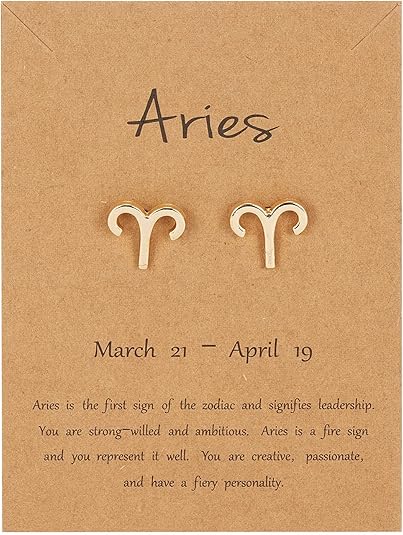 18K Gold Plated Zodiac Stud Earrings 12 Constellation Astrology Card Packaging Horoscope 18K Gold Plated Little Ear Stud for Women Birthday Anniversary Friendship Exquisite Jewelry Gift