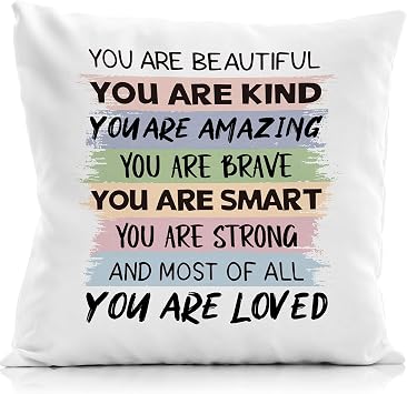 Positive Sayings You are Beautiful Throw Pillow Covers 18x18 Inch,Inspirational Quotes Decorative Pillowcase,Positive Decorations Cushion Case for Sofa Couch,Teen Girl Room Decor