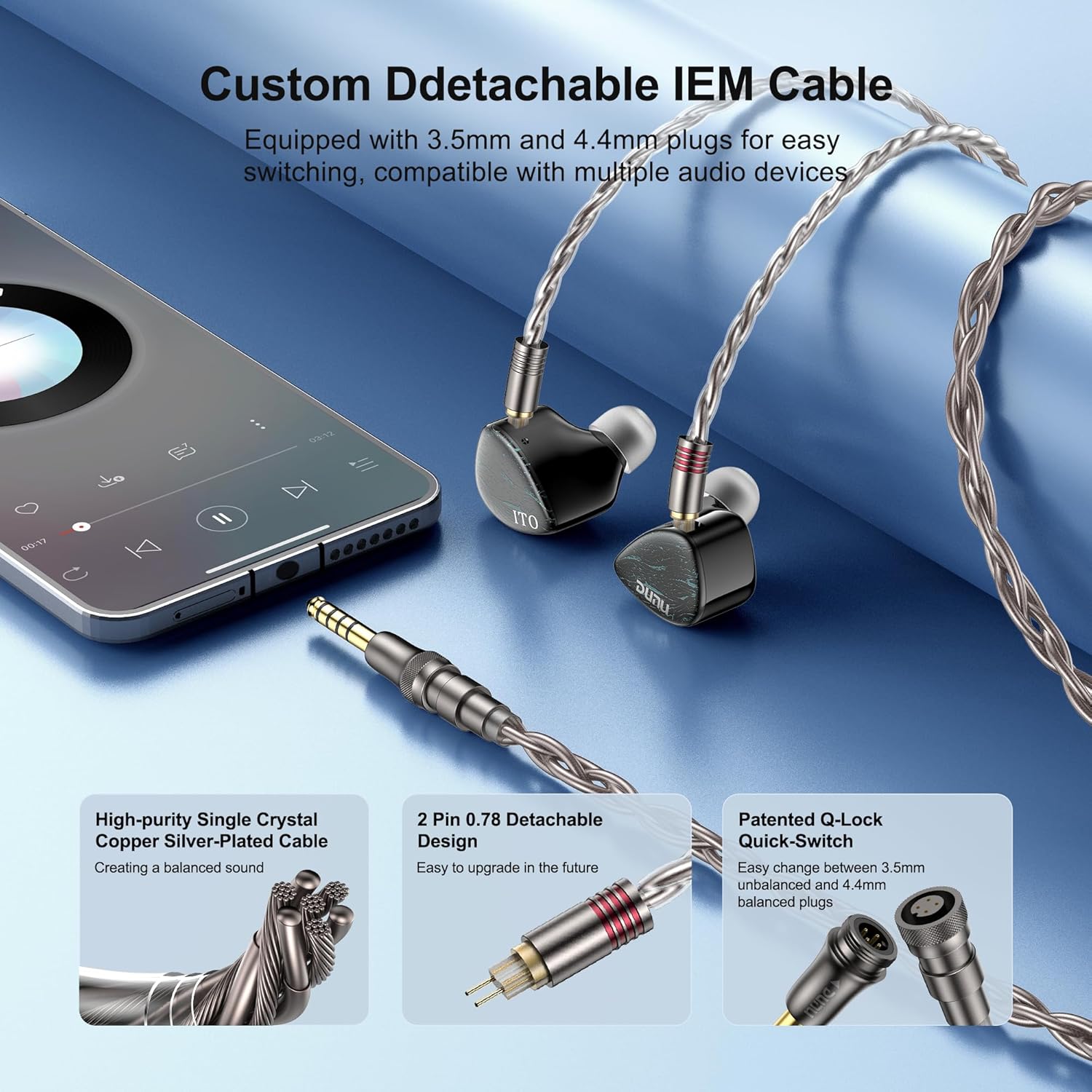 HiFiGo DUNU x KOTO ITO in Ear Monitor 2DD+2BA Hybrid IEM, HiFi IEM Earphone with Detachable Silver-Plated OCC Copper IEM Cable for Musician Audiophile