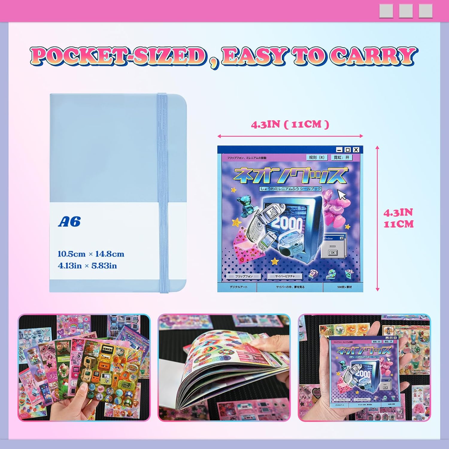 2 Pack Y2K Japanese Aesthetic Sticker Book, 1000+ Die-Cut Retro 2000s Stickers for Journaling, Scrapbooking, Planners, Vision Board Supplies