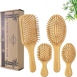 Bamboo Hair Brush Set 4 Styles Paddle Detangling Brushes for Thick, Thin, Curly, and Dry Hair Women and Girls Hair Message Brushes 2 Indoor Used 2 Outdoor Used Travel portable