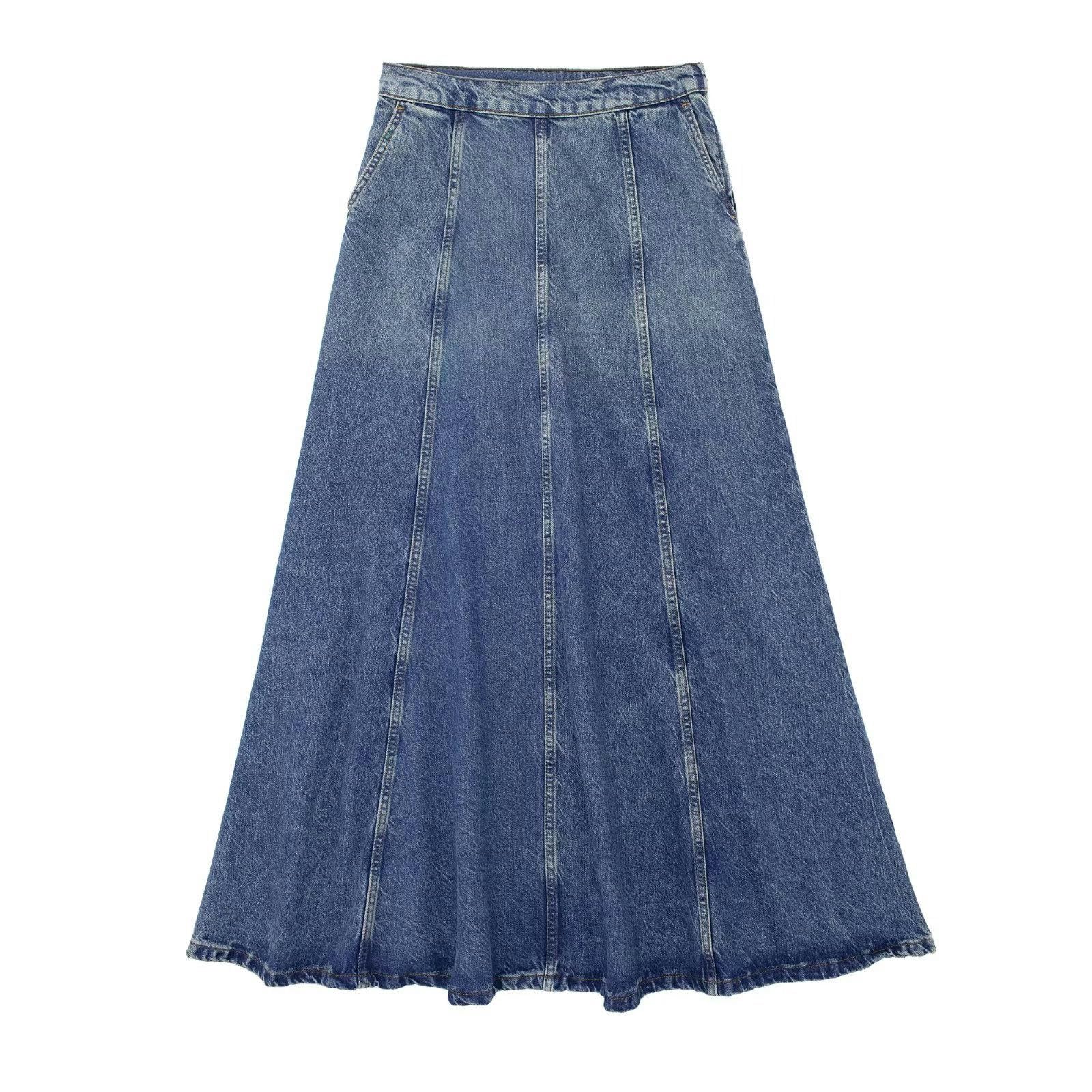 Jupe longue en denim pour femmes coupe trapèze mode de rue printemps