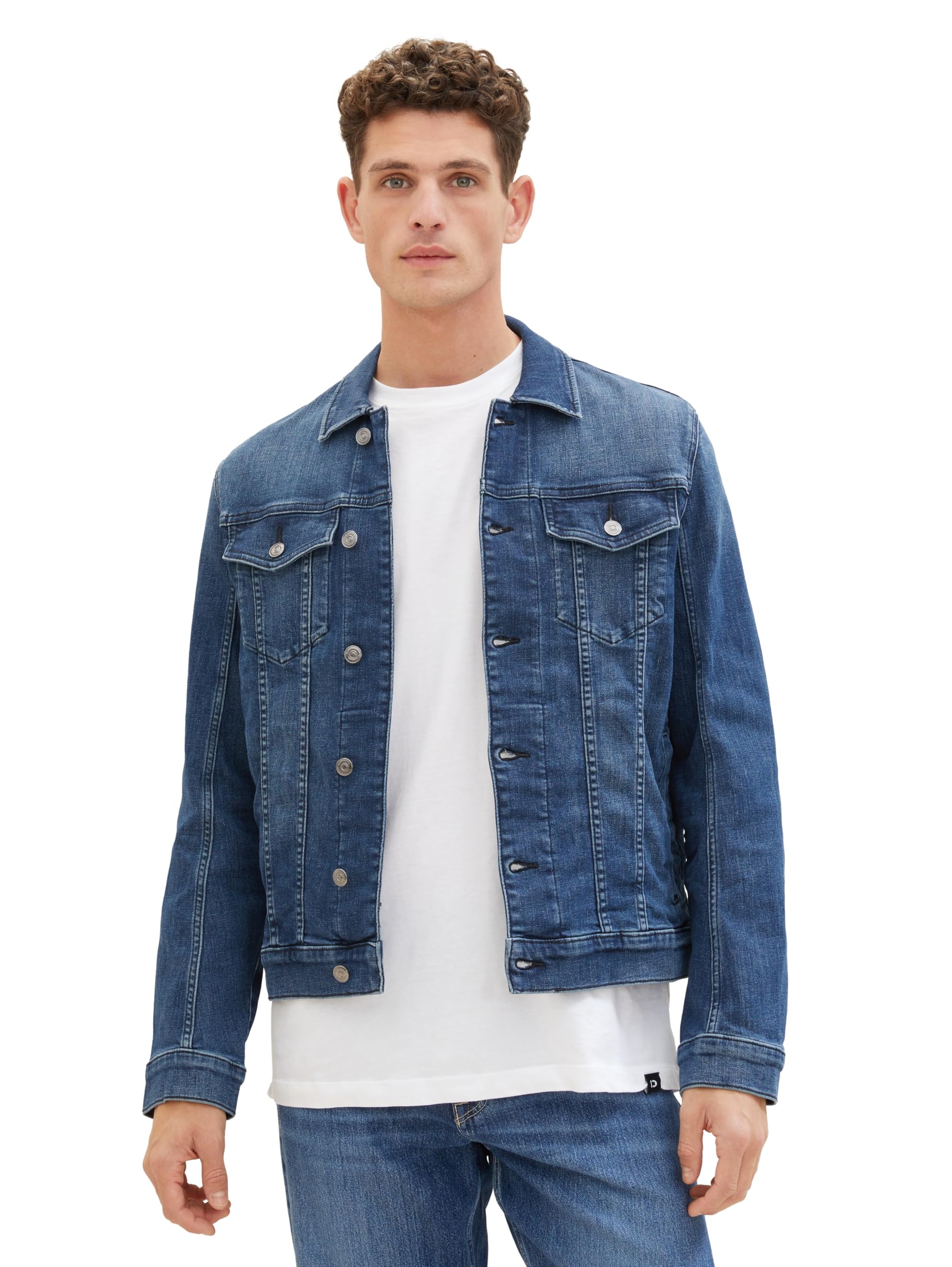 TOM TAILOR Men's 1040165 Denim Jacket, 10119-Used Mid Stone Blue Denim, S, 10119 - Used Mid Stone Blue Denim, S