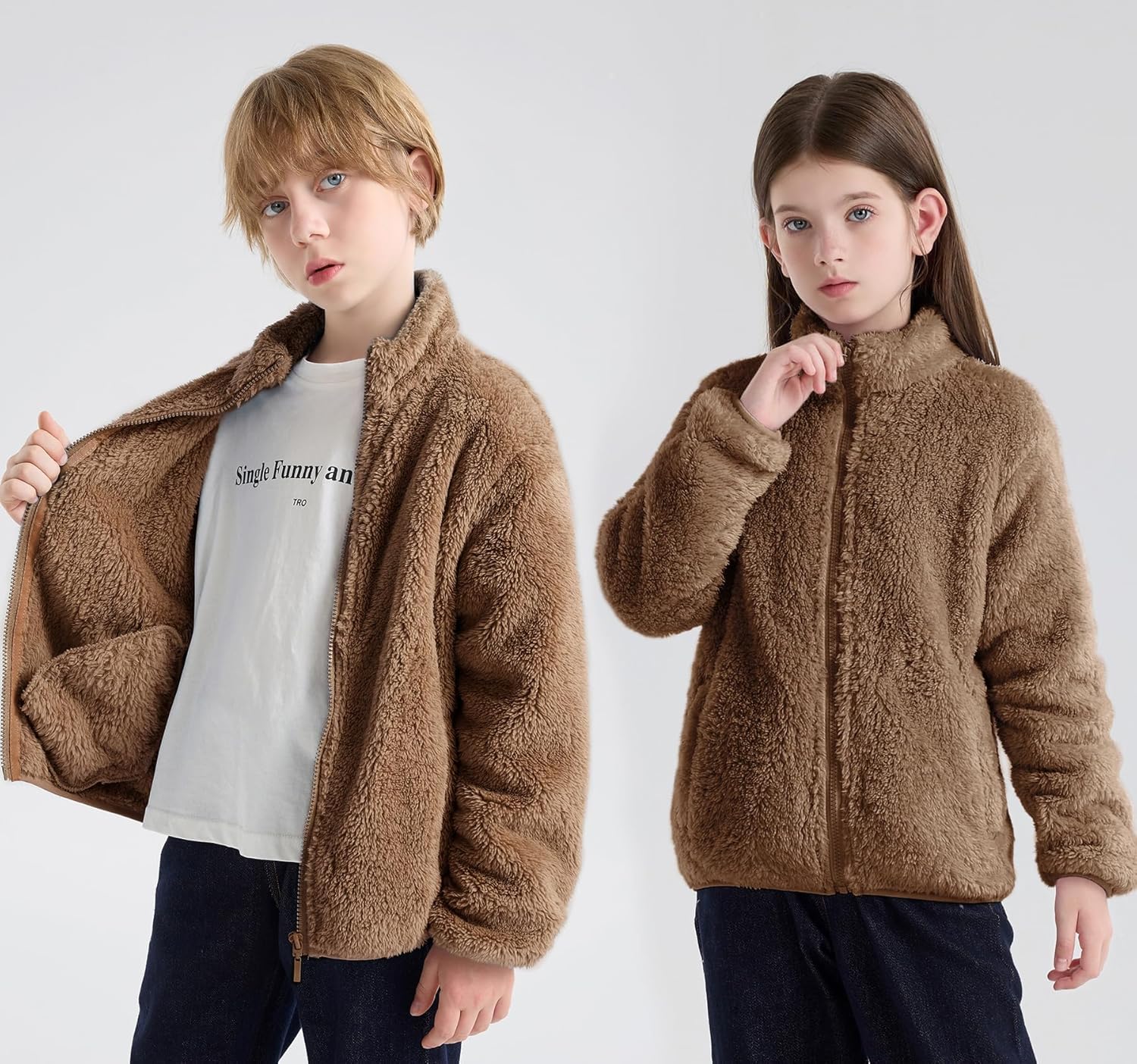 maoo garden Girls Boys Fleece Jacket Kids Winter Sherpa Coat Lightweight Full-Zip Spring Fall Windbreaker