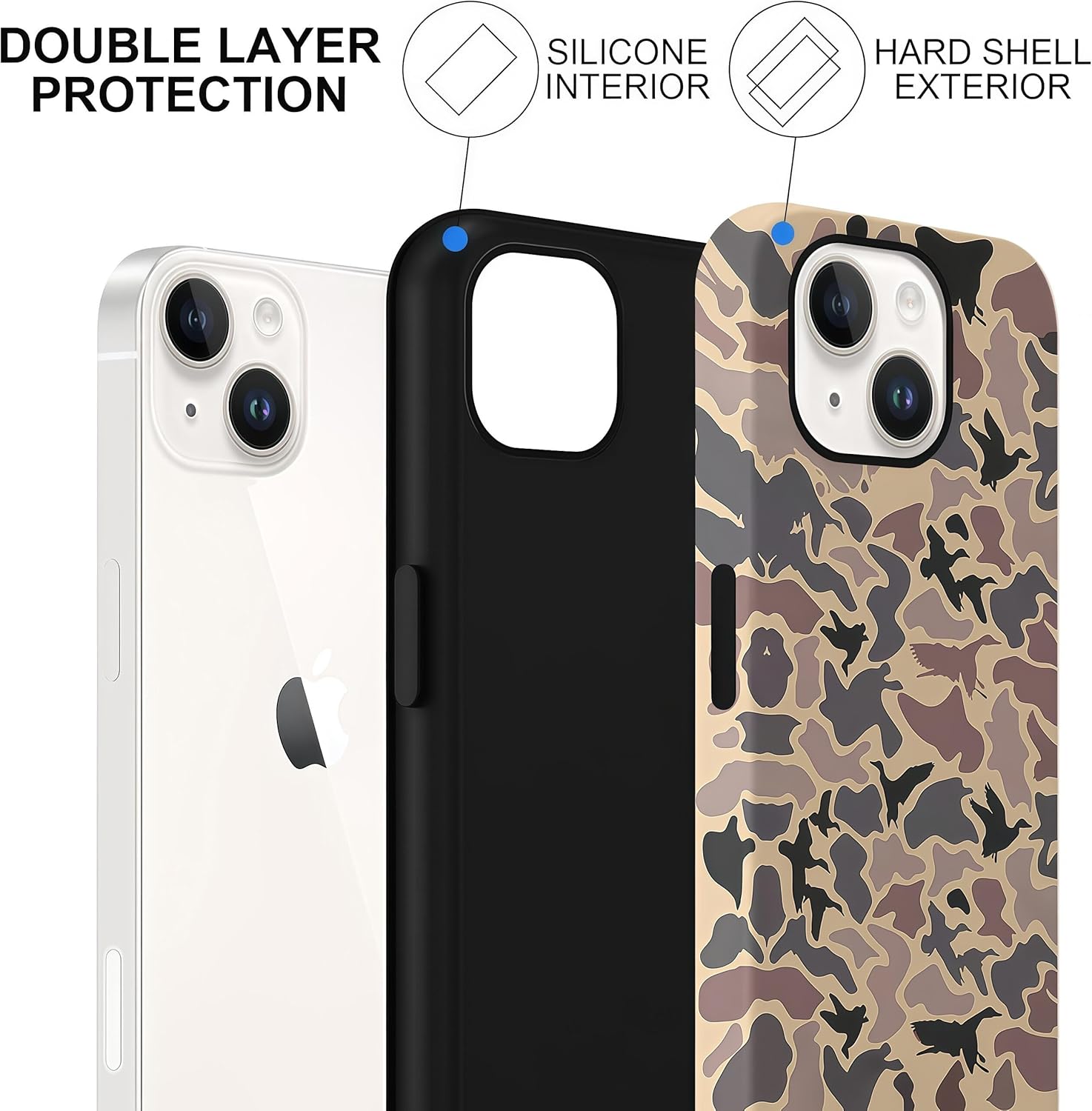 Cases for iPhone 13, Duck Camo Camouflage Aesthetic Phone Cover, Scratch Resistant Hybrid 2-Layer Hard Shell Phone Case - Image 3