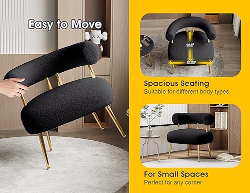 Miniatura 6 de Mid Century Sherpa Boucle - Silla decorativa redonda tapizada con brazo de barril para espacios pequeños, sofá de esquina lateral esponjosa para