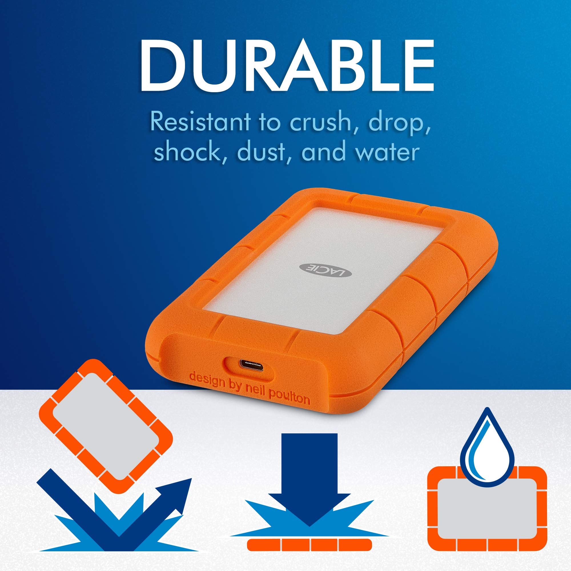 LaCie Rugged USB-C 5TB External Hard Drive Portable HDD – USB 3.0