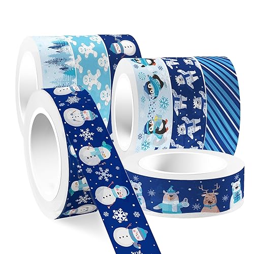 Miniatura 6 de Cinta Washi de Navidad, 12 rollos de cinta washi de copo de nieve, muñeco de nieve, juego de cinta de embalaje, cinta adhesiva adhesiva de papel