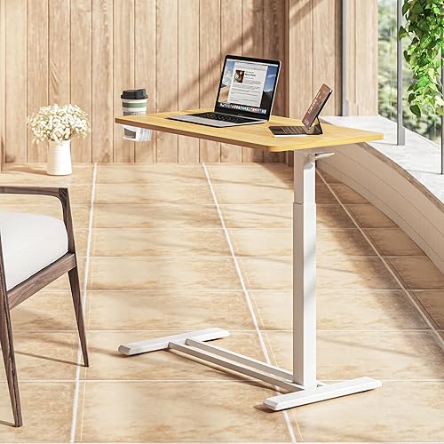 Vista 29 de SANODESK Mesita de noche médica ajustable con ruedas ocultas, mesa de escritorio neumática para computadora portátil de pie con bandeja, hospital