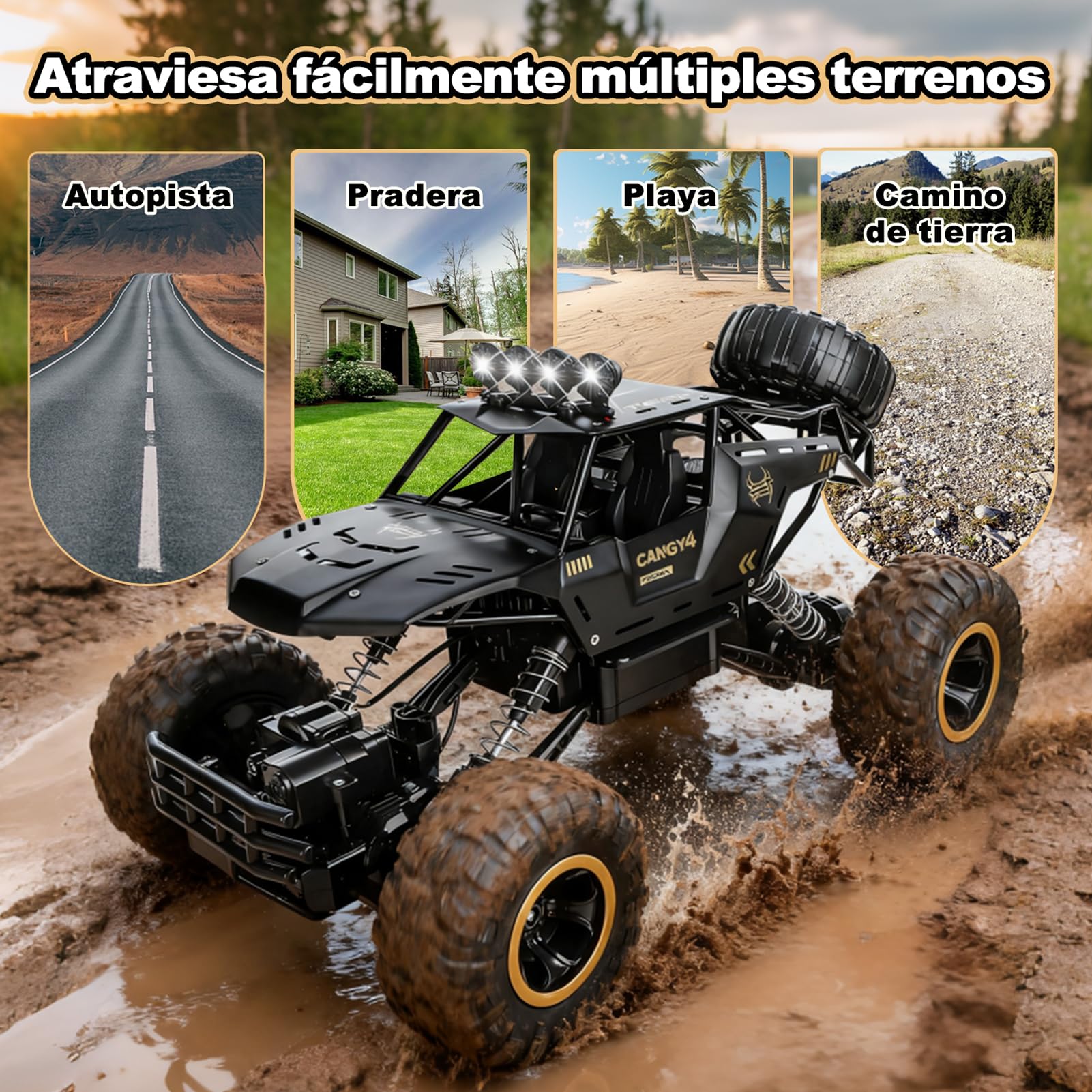 Jiakora 1:12 Coche Teledirigido Grande, 2.4GHz Coche RC Juguetes, Coches Teledirigidos 4x4 de con Luces, Monster Truck Teledirigido, 2 Baterías, Juguetes Coches para Adultos y Niños Mayores de 6 años
