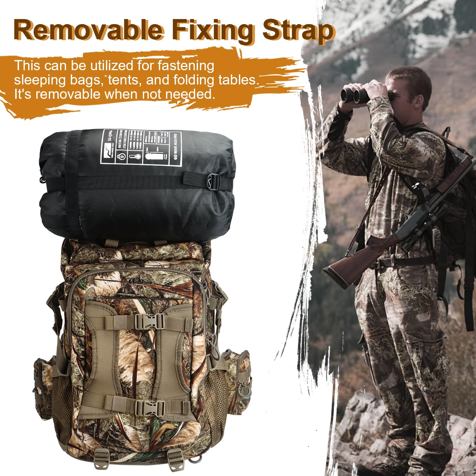Hunting Backpack, Hunting Pack with Rifle Holder, Hunting Backpacks for men, Hunting Bag with Waterproof Rain Cover