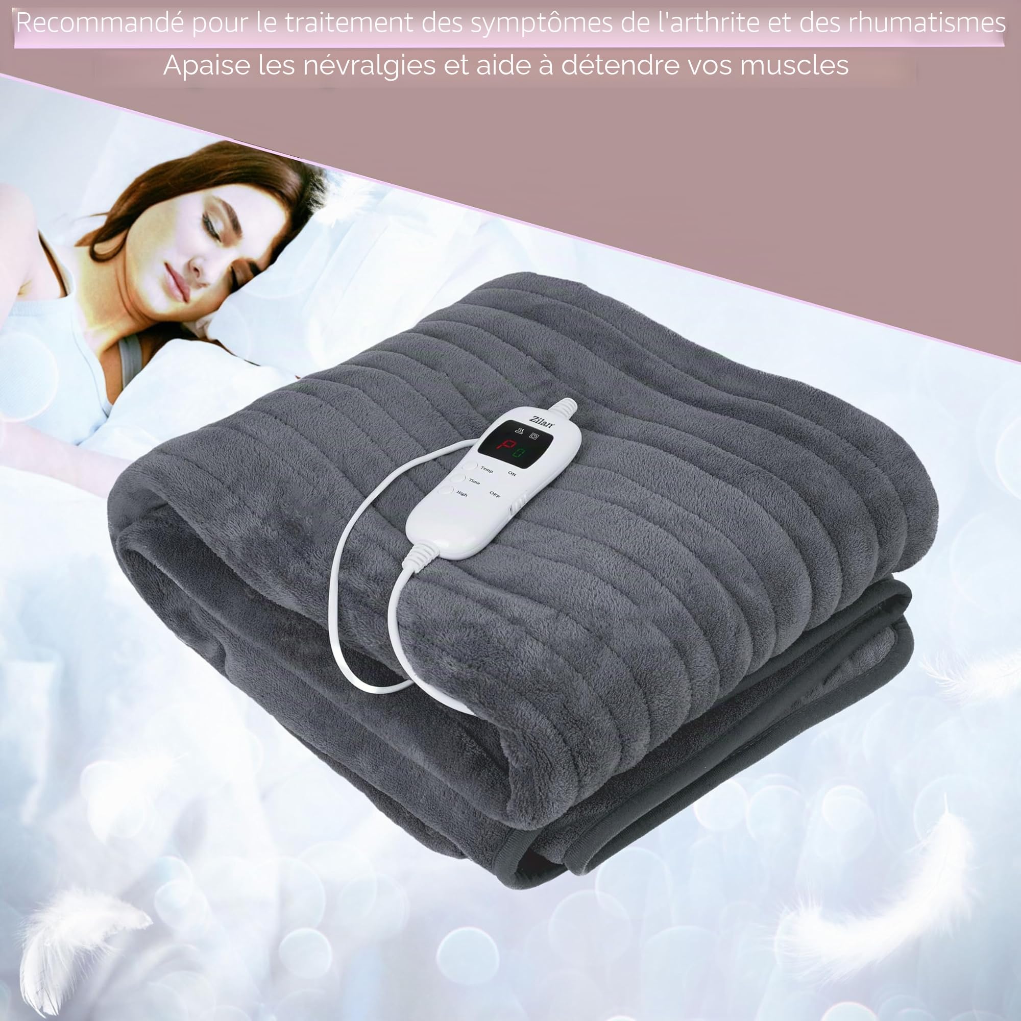 Couverture chauffante électrique avec arrêt automatique - 180 x 160 cm - Minuteur - Lavable à 40 °C - 9 niveaux de température - Télécommande - Couverture chauffante - Couverture chauffante