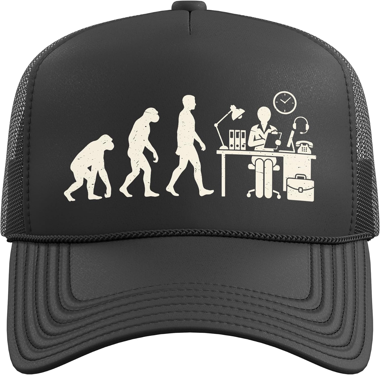 Case Worker Evolution Funny Human Progress Graphic Job Work Trucker Hat with Adjustable Mesh Back image 2