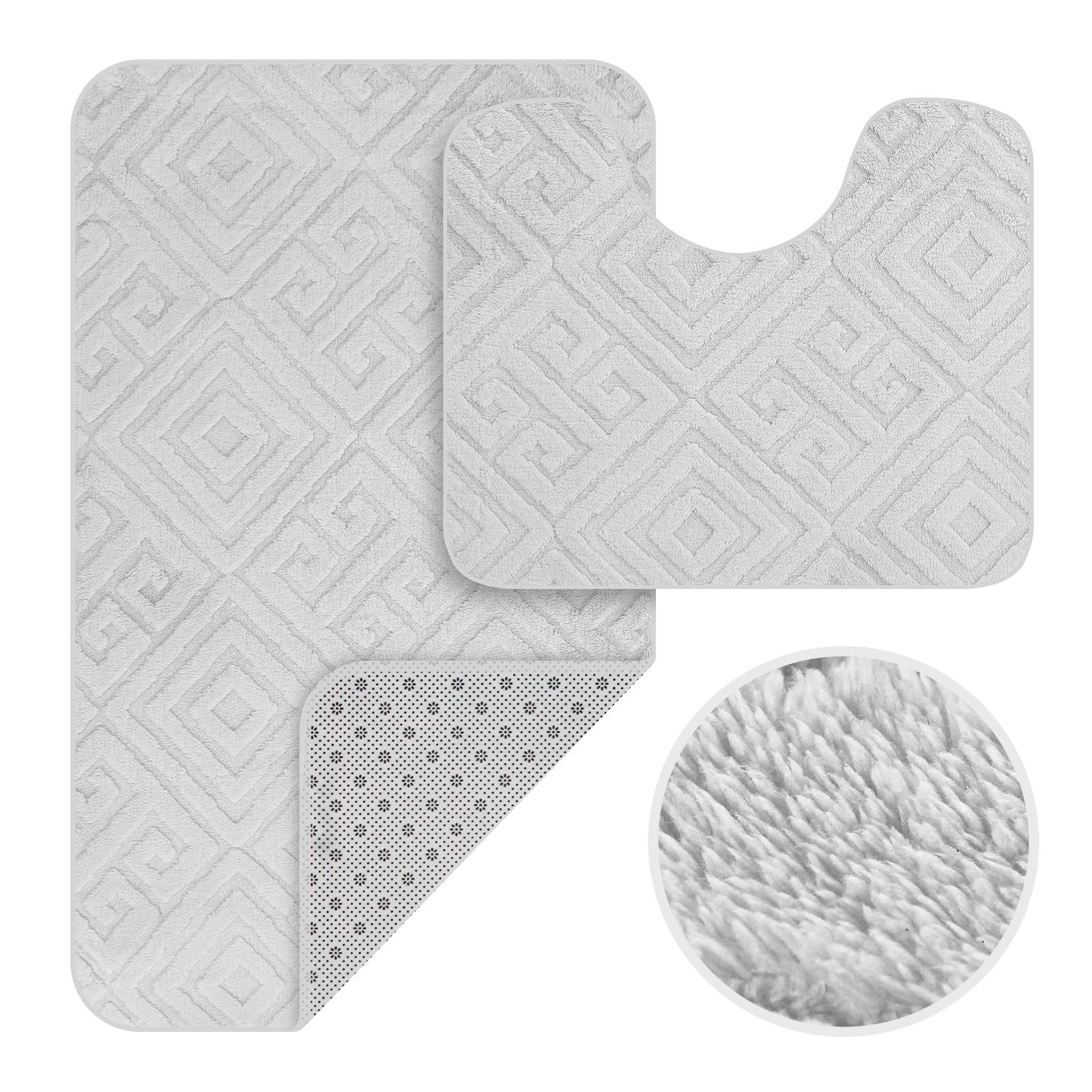 HOMELUX Badematten Set 2 Teilig rutschfest Badvorleger Badteppich Weich Flauschige Badezimmer Teppich, 50 x 80cm Badeteppich + 40 x 50cm WC Vorleger mit Ausschnitt, Silbergrau, 2BF