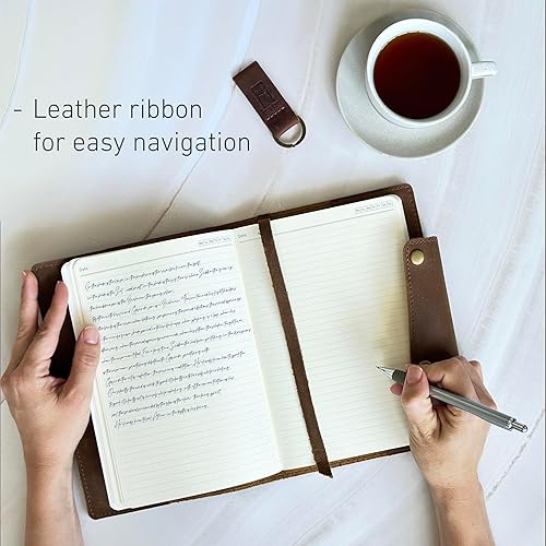 Miniatura 4 de Albero - Diario de cuero genuino – Cuaderno de escritura A5 recargable de alta calidad, cubierta de 5 x 8 pulgadas, 360 páginas (3.53 oz/m²),