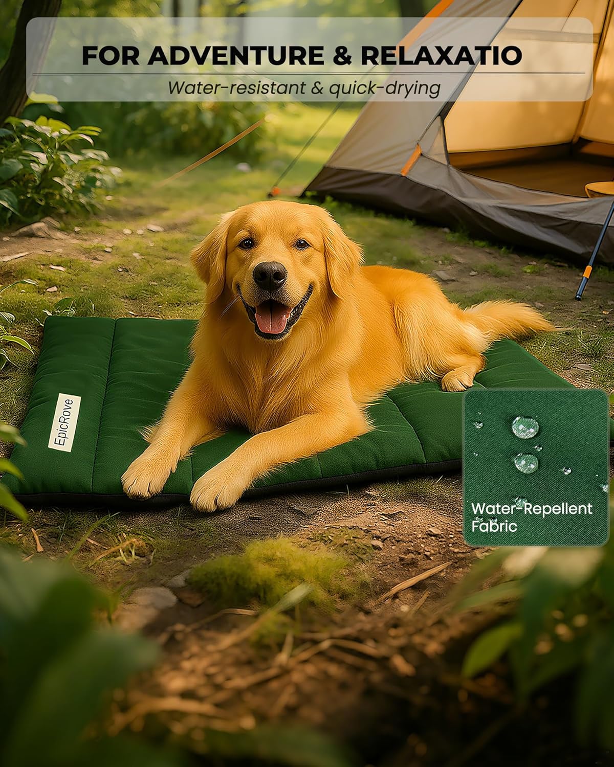 RovePad Trail Dog Bed Mat 43"x27" – Waterproof Non Slip Outdoor Travel Mat for Camping & Car – Silent Peachskin Roll-Up Pad for Medium & Large Dogs, Machine Washable