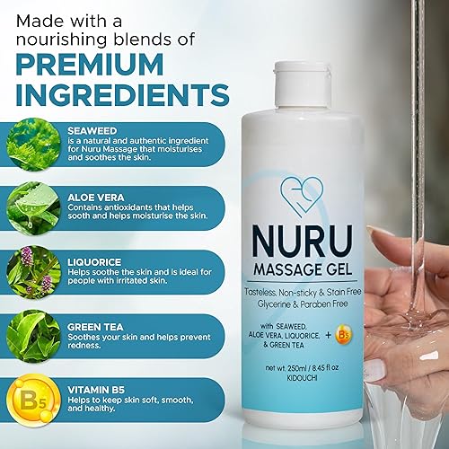 Miniatura 4 de Gel de terapia de masaje Nuru japonés  Aloe Vera, algas, té verde, regaliz y vitamina B5 (8.45 onzas líquidas)