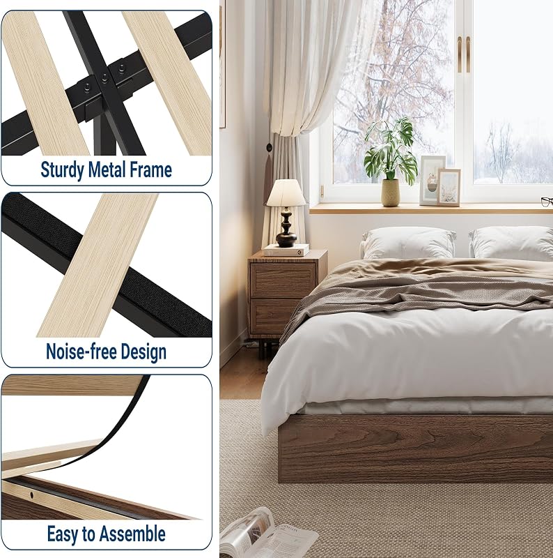 GarveeHome Wood Platform Bed Frame, Queen Bed Frame Without Headboard image 5