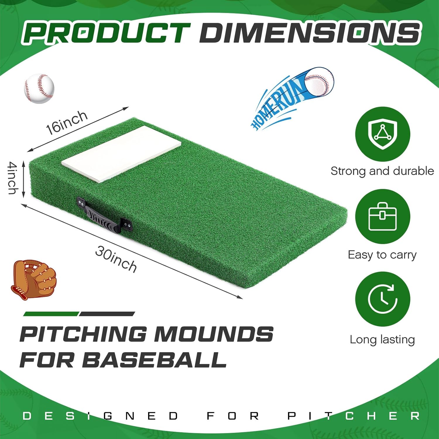 4 Inches Portable Pitching Mound Portable Youth Baseball Pitching Mound Softball Trainers for Training Pitching 30 x 16 x 4 Inch