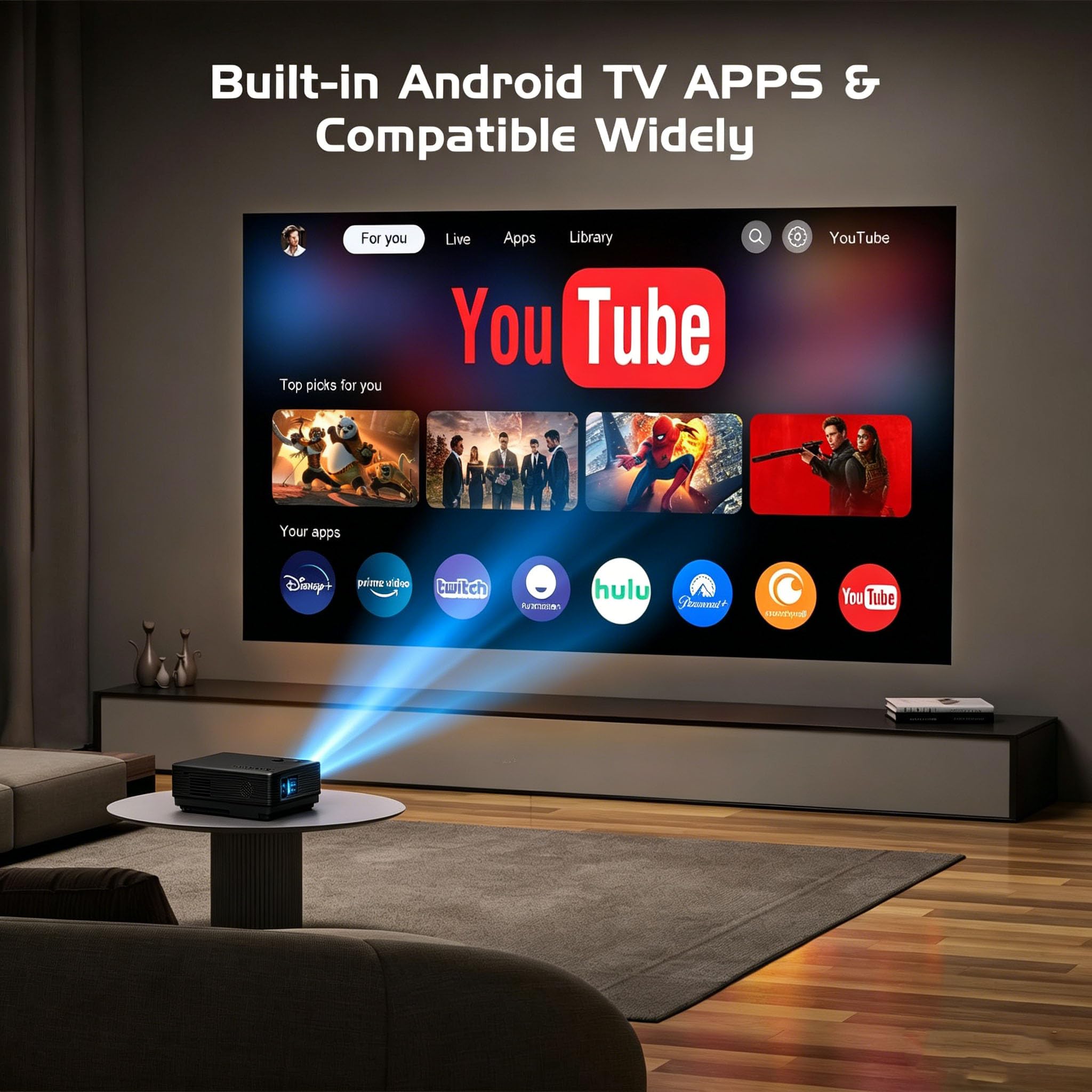 AKATUO Mini Projecteur Full HD 1080P Portable, Bluetooth, Écran 200", Home Cinéma, Extérieur