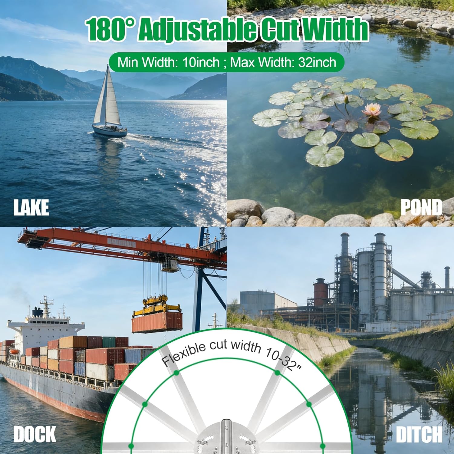 Lake Weed Cutter, 33FT Throw Rope & 32” Cut Width, Sharp Manual Aquatic Plant Cutting Tool for Ponds, Lakes, Waterways, Cleaning Pond Weeds, Chara, Lilly Pads, Small Leaf