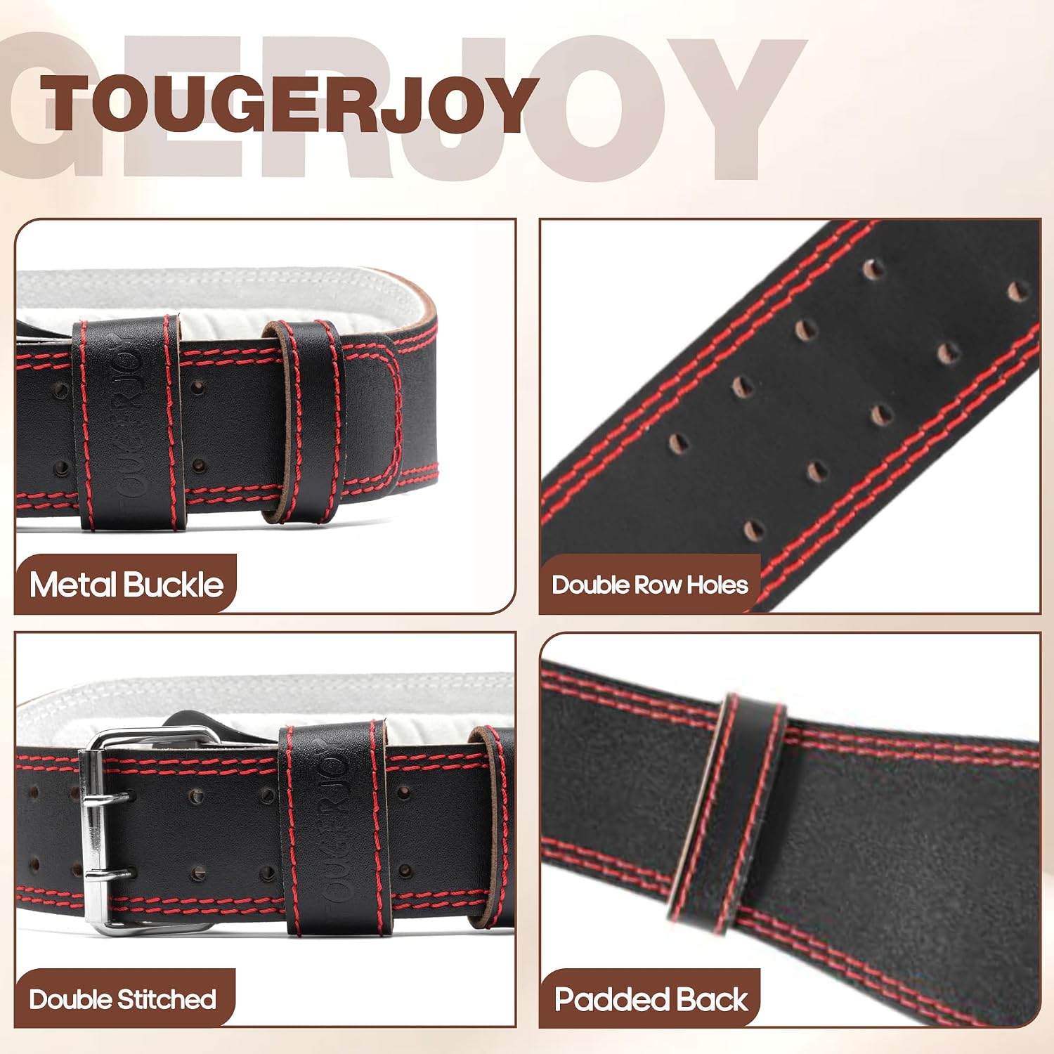 Genuine Leather Weight Lifting Belt for Men Double Prong Power Belt Heavy Duty - Strong, Stabilizing Back Support for Deadlifts, Squats Powerlifting