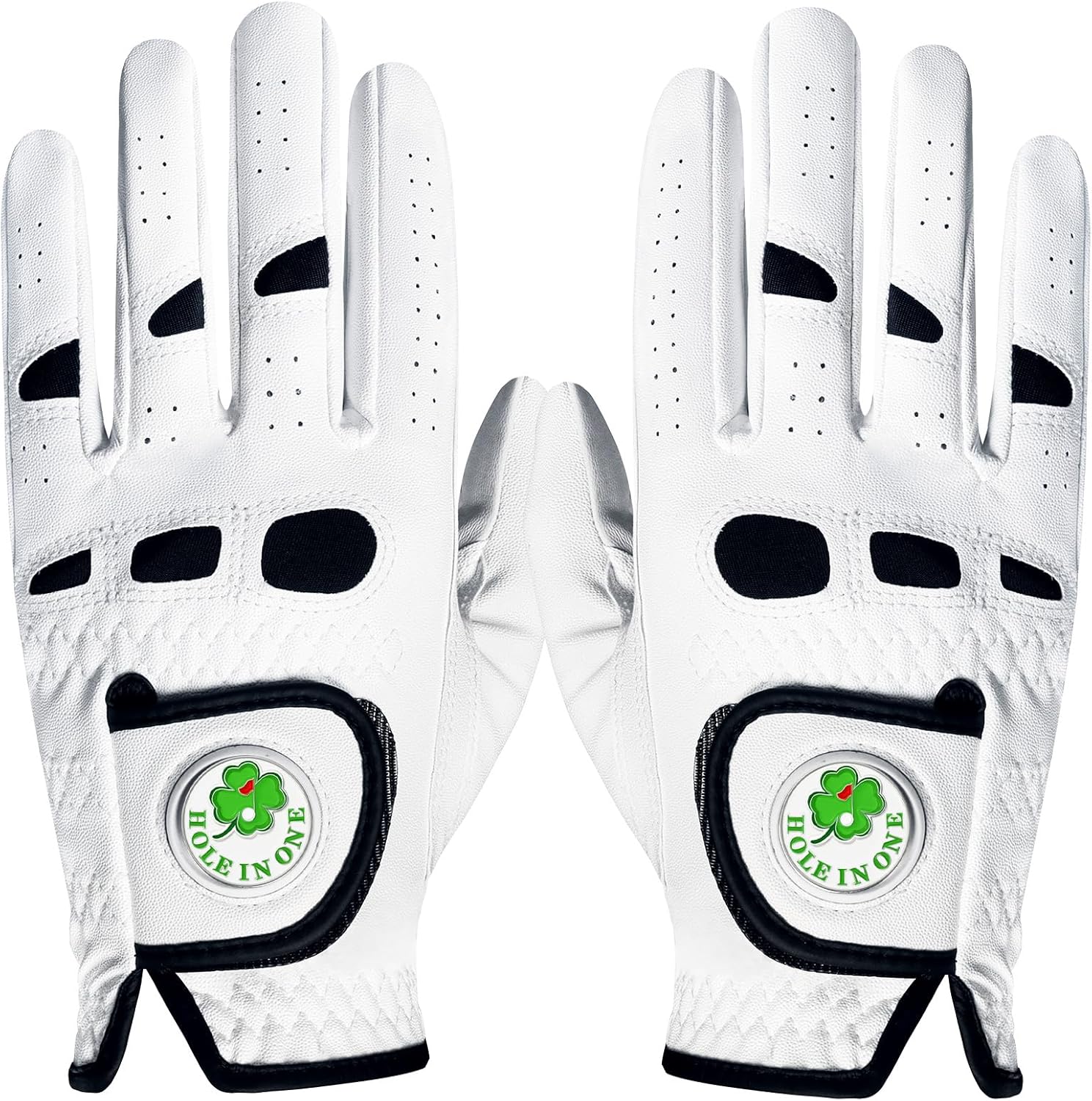 VEASAERS Golf Gloves Men Leather Value 1 Pair with 2 Ball Marker, Men's Golf Gloves All Weather Grip Soft Comfortable Set for Left Right Handed Golfer