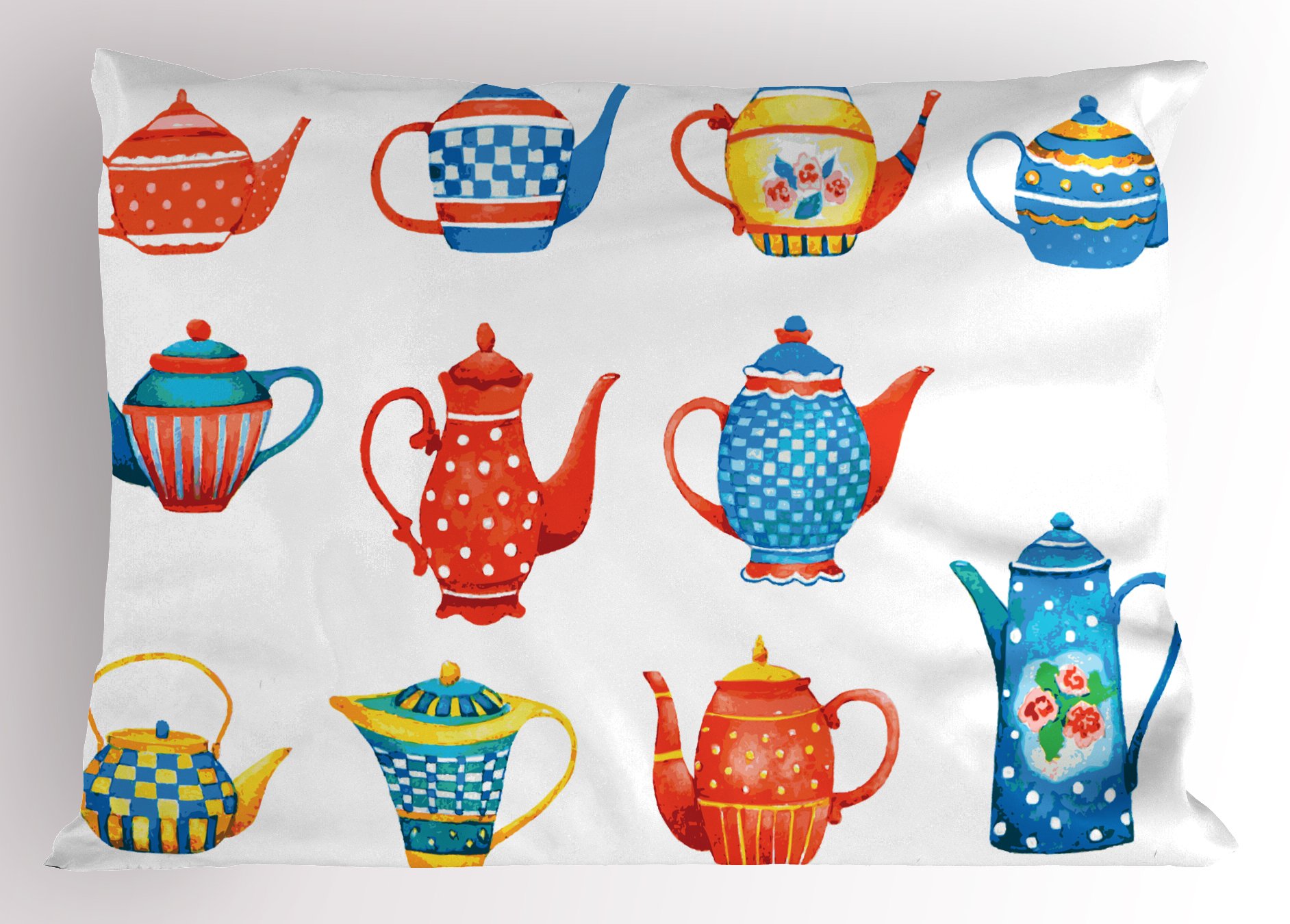 Ambesonne Tea Party Pillow Sham, Colorful Teapots Various Shapes Sizes Breakfast Ceramic Design, Decorative Standard King Size Printed Pillowcase, 36