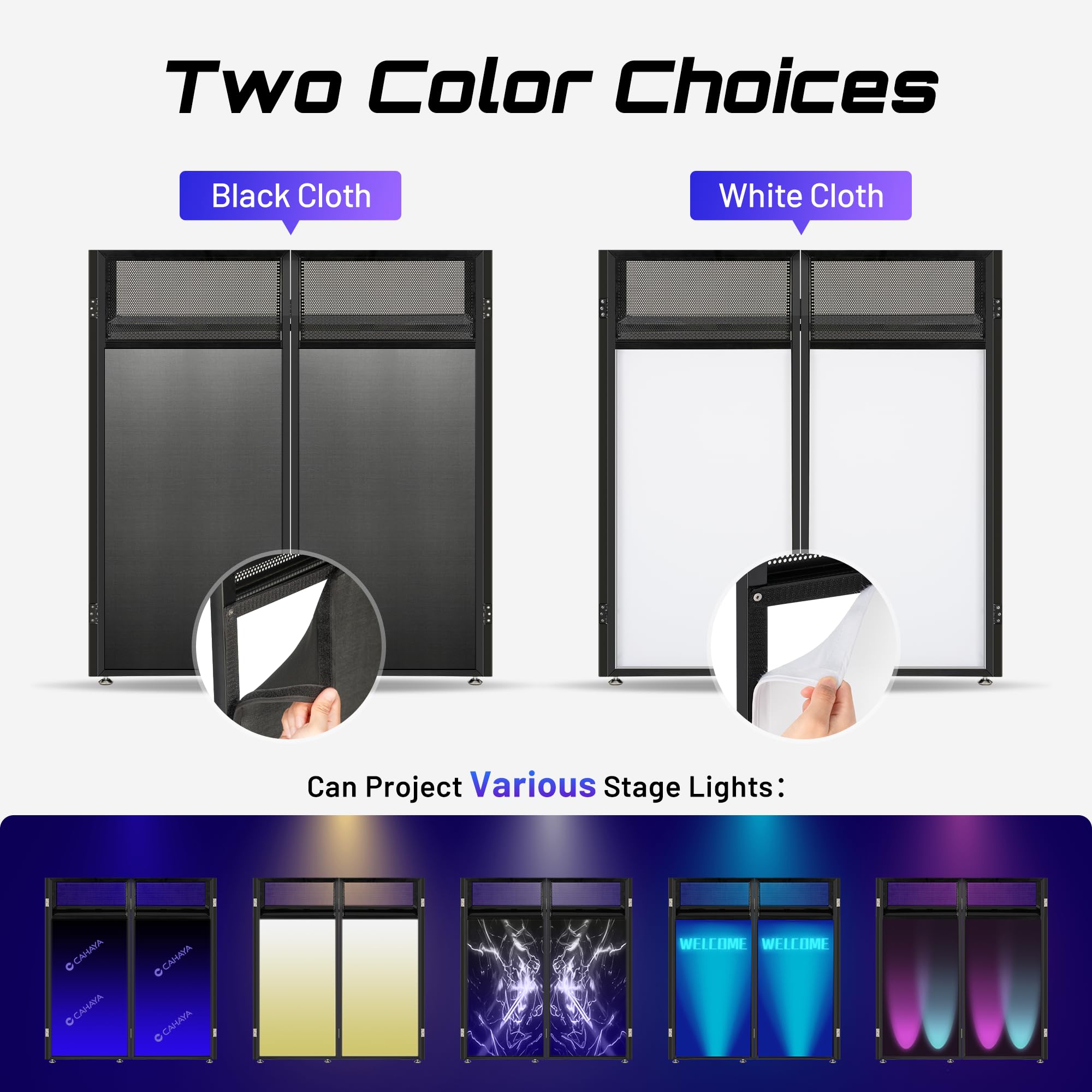CAHAYA DJ Booth Ständer Tragbarer Faltbarer DJ-Tisch mit Doppelte Obere Ecken, Schwarzen & Weißen Lichtbespannungen, 102×51cm