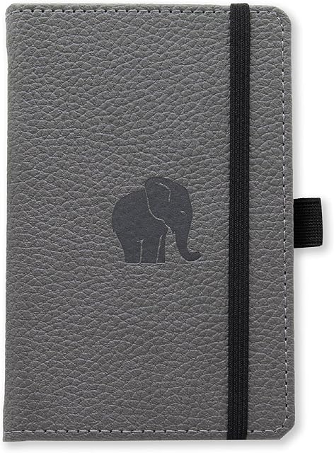 Dingbats* Notebooks - Wildlife Lined Pocket Notebook, Grey Elephant, A6 - Hardcover - Cream 100gsm Ink-Proof Paper - Includes Pocket & Bookmark