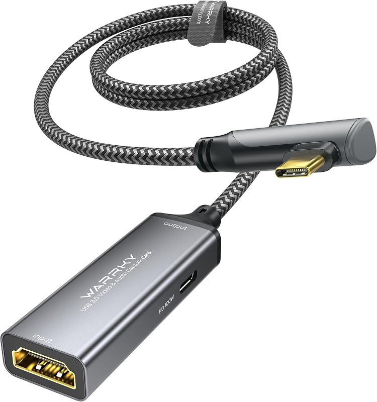 Video Capture Card with 100W Power Delivery & Right-Angle USB-C | 1080P 60Hz HD | Streaming Capture Card Designed for Quest 3 / iPad, Compatible with Switch, PS5, PS4 | HDMI to USB-C Video Capture, Right-Angle USB-C Designed for Quest 3 / iPad, Compatible with Switch, PS5, PS4