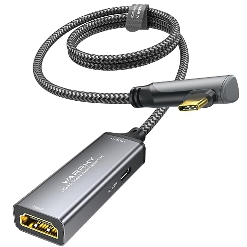 WARRKY Video Capture Card with 100W Power Delivery, USB 3.0 1080P 60HZ HD | HDMI to USB-C Video Capture, Right-Angle USB-C Designed for Quest 3 / iPad, Compatible with Switch, PS5, PS4