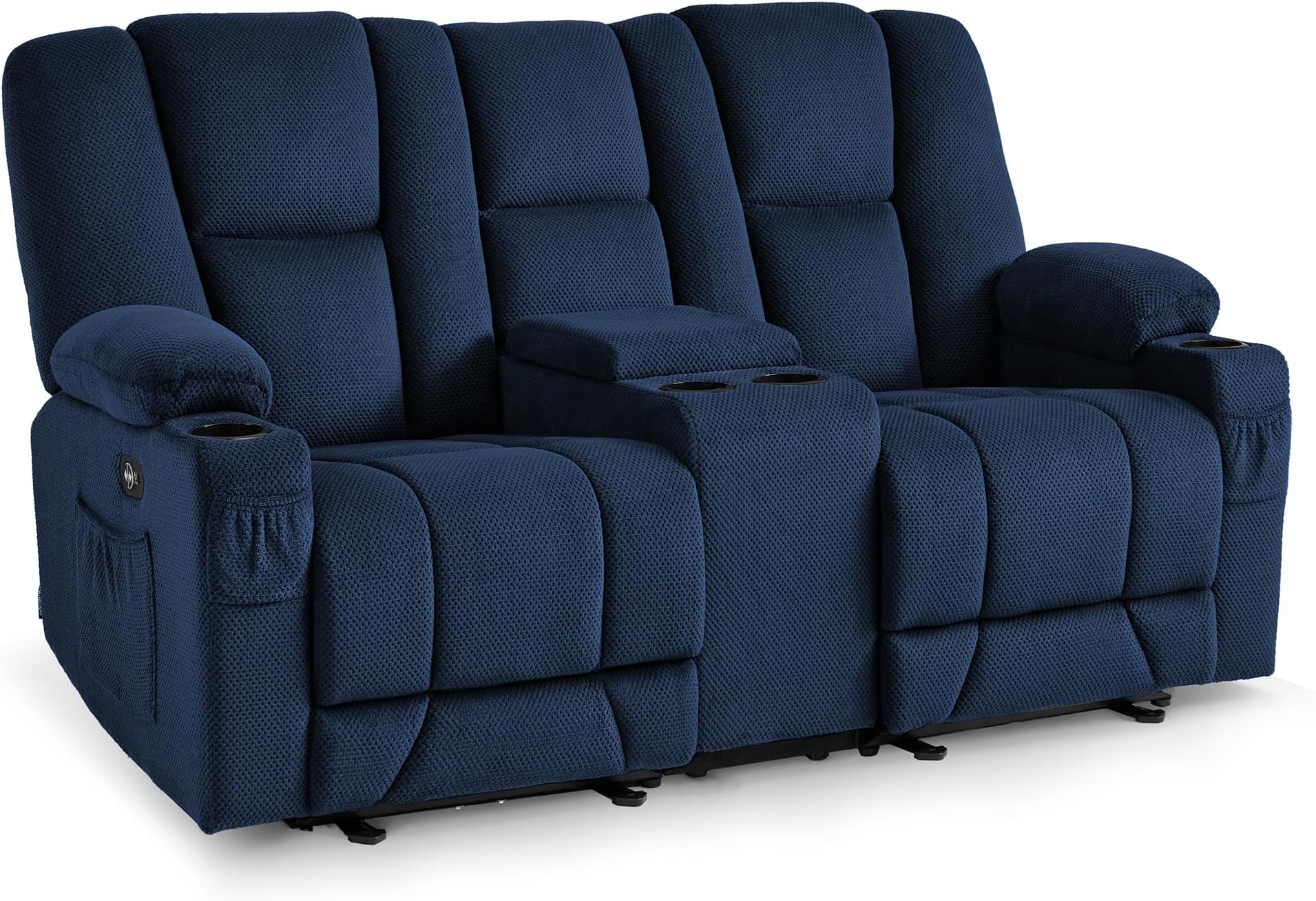 MCombo Zero Gravity Power Loveseat Sofa with Console, Heat and Massage, Reclining Loveseat for Living Room, Fabric 6035SET (Navy Blue, Loveseat with Console)