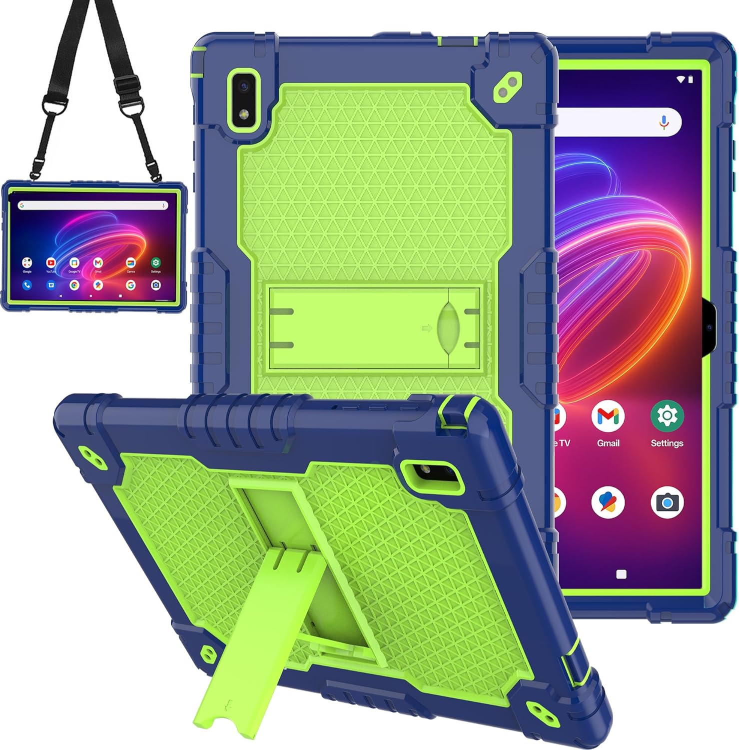 case for BYYBUO SmartPad A10_L 10.1 inch Android Tablet Shockproof Kids Friendly Protective Case+Shoulder Strap Kickstand for BYYBUO SmartPad A10 10.1 inch Tablet (Black+2 PCS Glass)